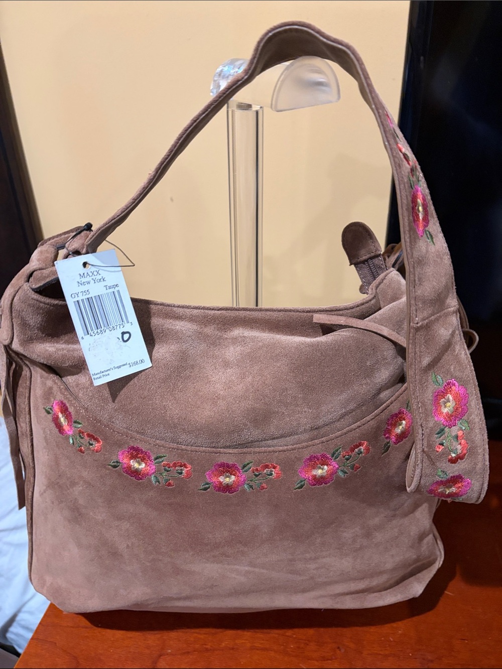 Maxx New York Suede Embroidered Shoulder Bag